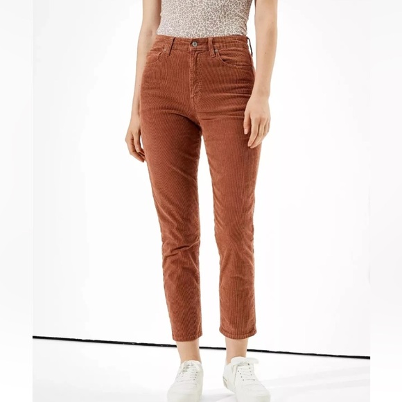 American Eagle Mom Straight Leg Pants Corduroy Super High Rise Mauve Size 12 - Picture 12 of 12